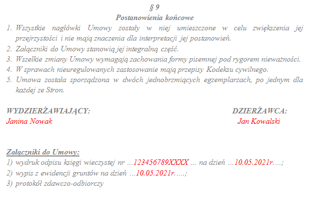 postanowienia końcowe i załączniki