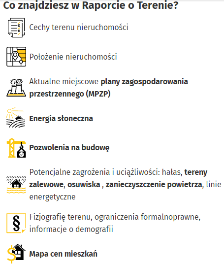 Raport o terenie - przykładowe informacje możliwe do uzyskania dla działki