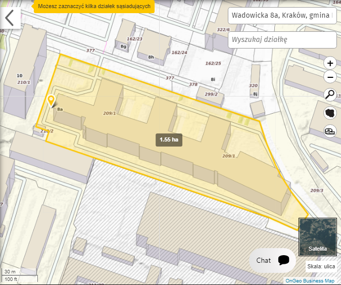 Geoportal OnGeo - Powierzchnia nieruchomości