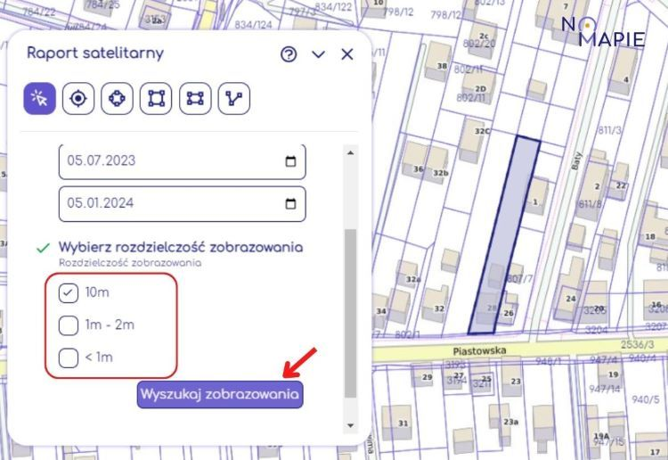 Wyszukaj zobrazowanie według wskazanych kryteriów, Na Mapie