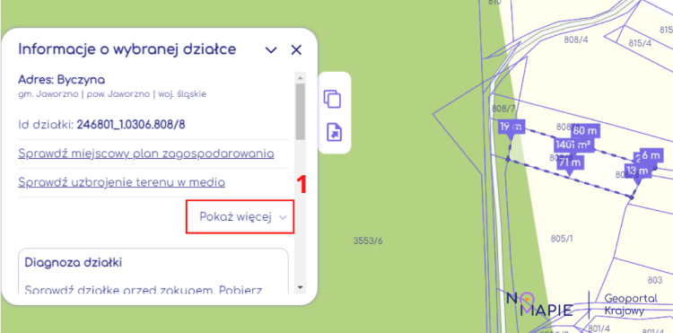 Informacje o wybranej działce /Na Mapie/