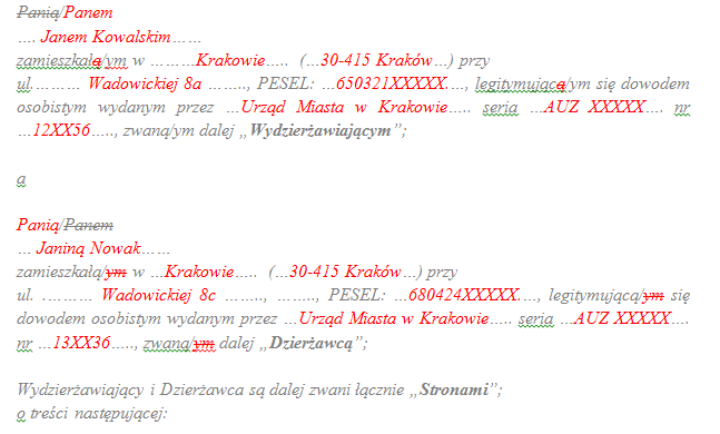 strony umowy dzierżawy