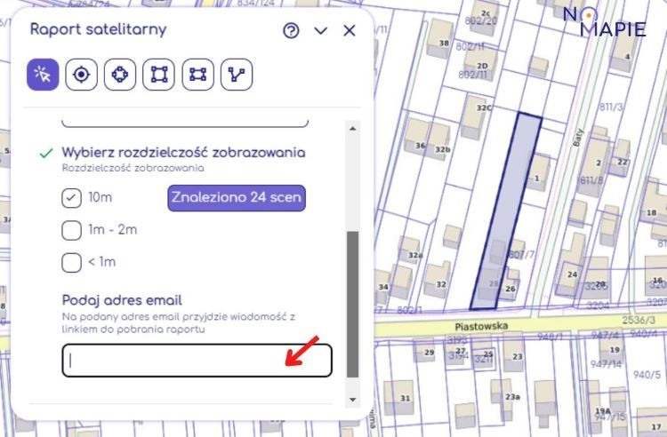 Wpisz adres e-mail na który otrzymasz zamówiony raport satelitarny, Na Mapie