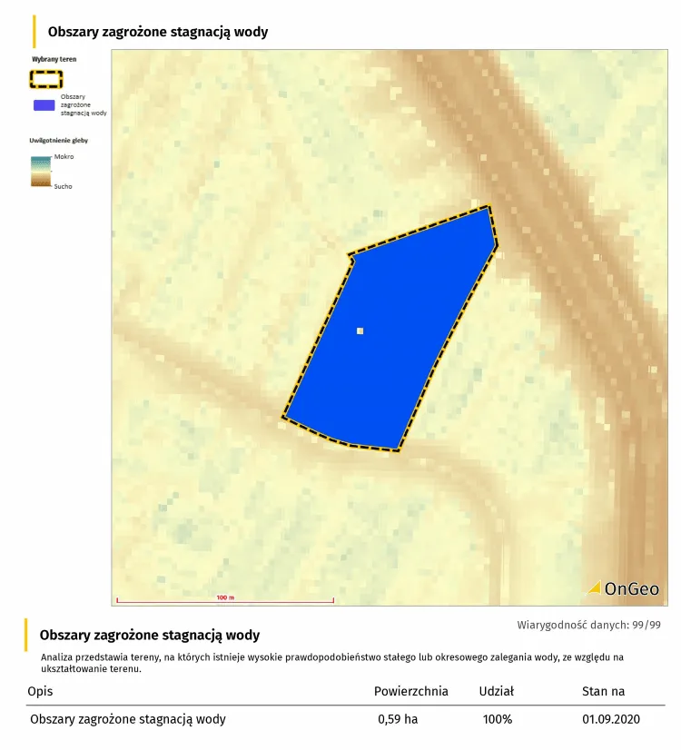 Fragment Raportu o Terenie - obszary zagrożone stagnacją wody
