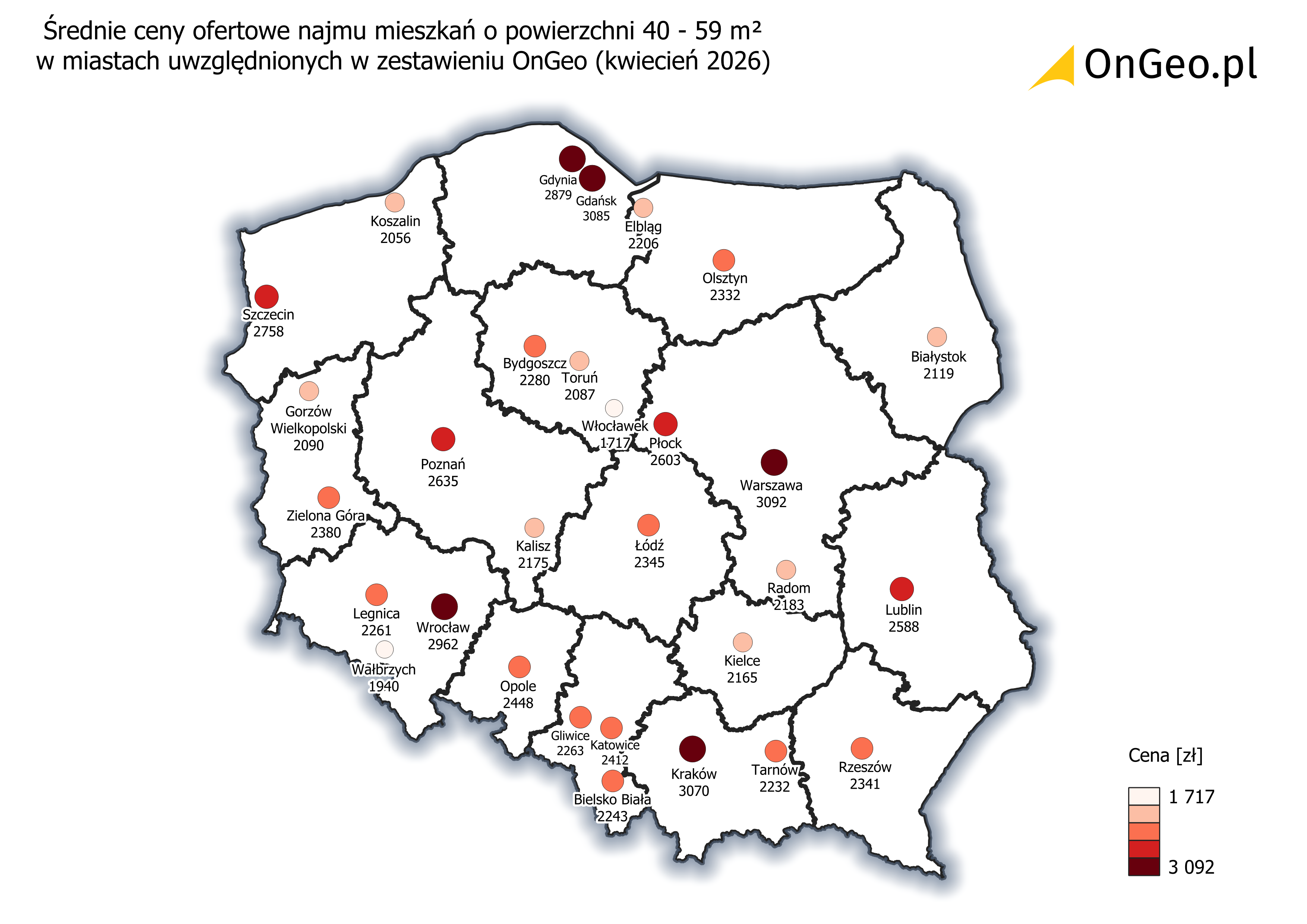 Średnie ceny ofertowe najmu mieszkań 40-59 m2