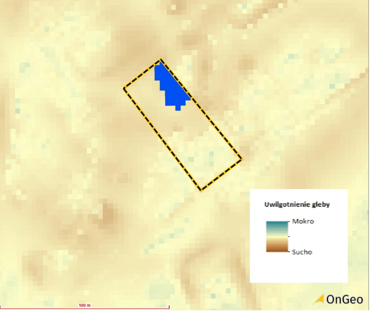Topograficzny wskaźnik wilgotności na mapie OnGeo