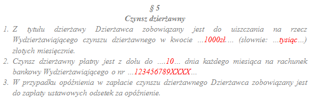czynsz dzierżawy