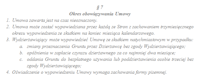 okres obowiązywania umowy