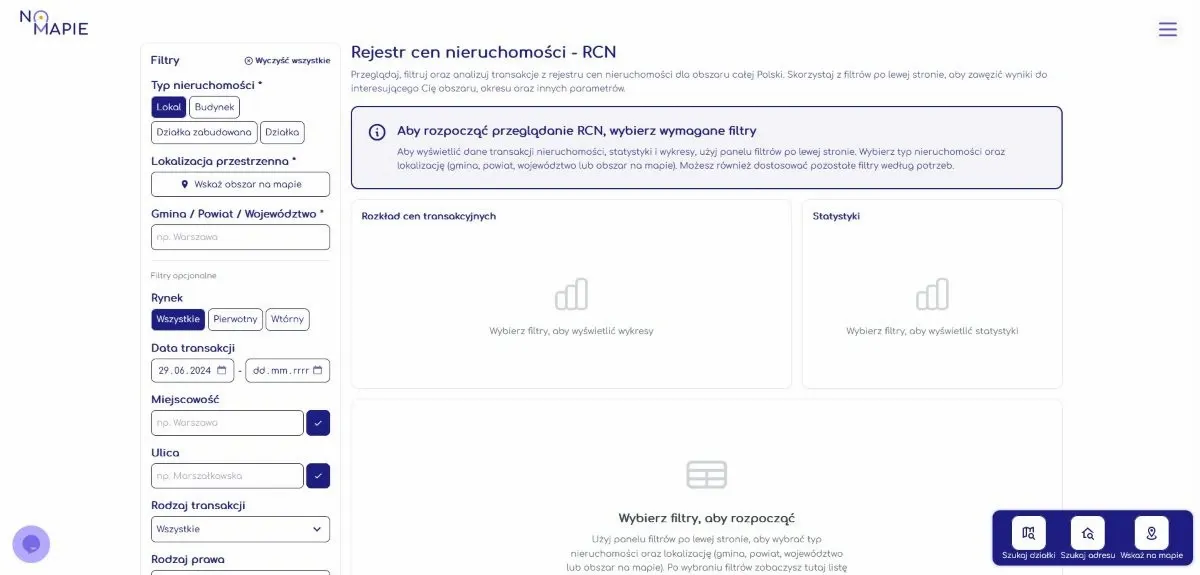 Narzędzie RCN w Geoportalu Na Mapie