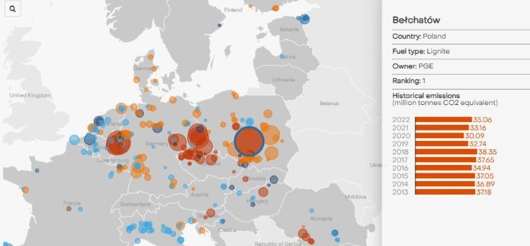 Elektrownia w Bełchatowie emituje najwięcej CO2 spośród wszystkich elektrowni w Europie /ember-climate.org/