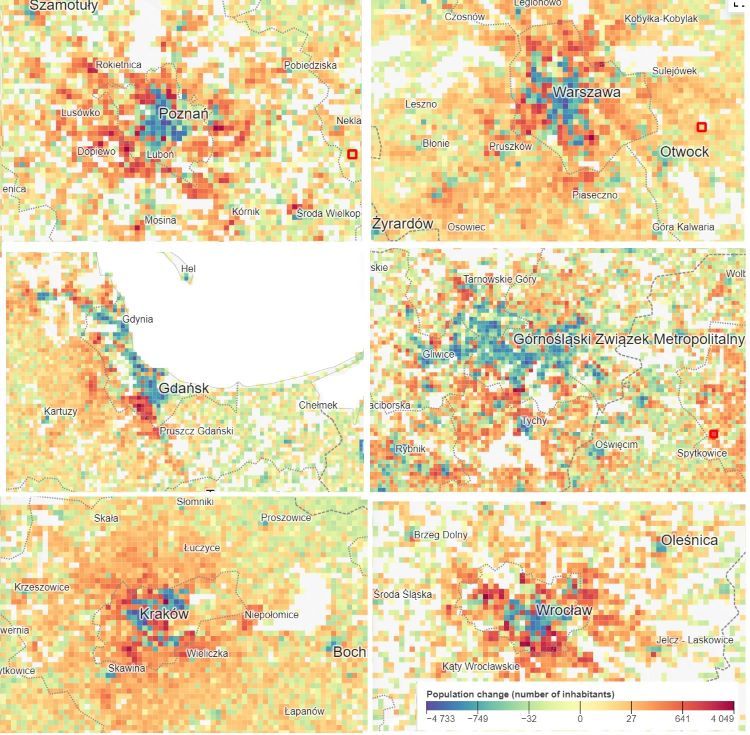 Suburbanizacja w Polsce w porównaniu do 2011 roku, źródło: ec.europa.eu