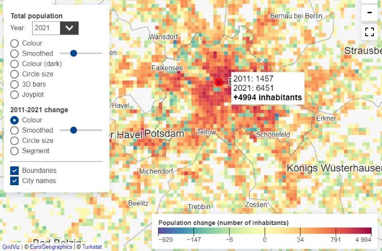 Berlin, zmiana liczby mieszkańców od 2011 roku, źródło: ec.europa.eu