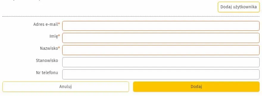 Miejsce do wpisania danych użytkownika subkonta.