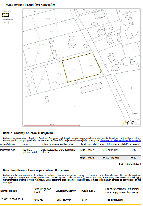 Dane z Ewidencji Gruntów i Budynków w Raporcie o Terenie