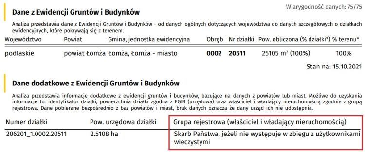 Dane z ewidencji gruntów i budynków - grunty Skarbu Państwa