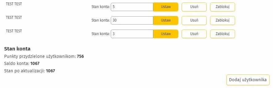 Opcja dodania subkonta/użytkownika w zakładce Użytkownicy