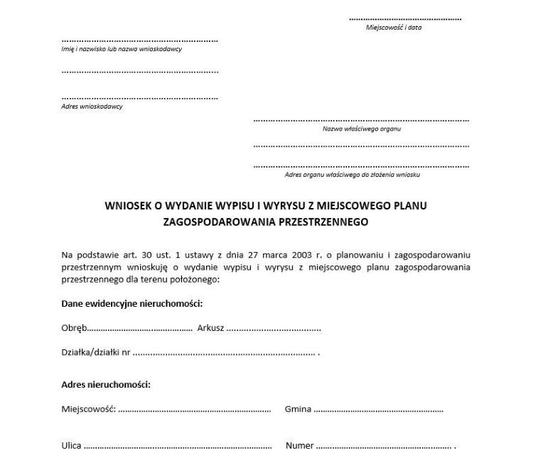 Fragment wzoru wniosku.