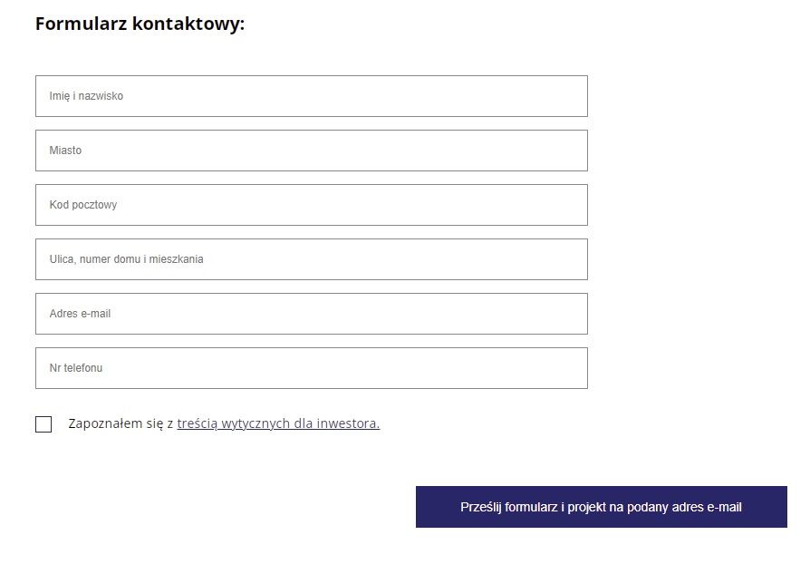 Formularz kontaktowy do projektów domów jednorodzinnych do 70 m2