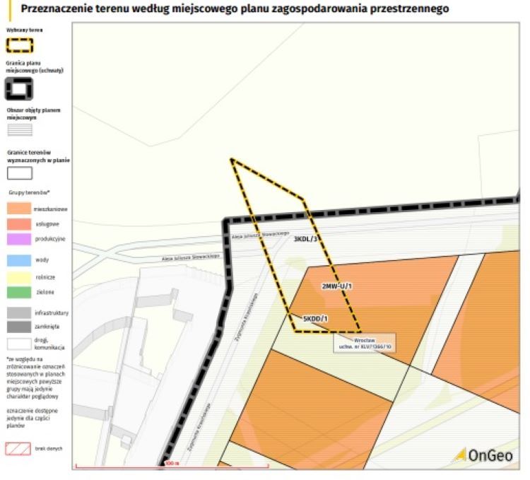 Fragment Raportu o terenie dotyczącego MPZP działki, OnGeo.pl