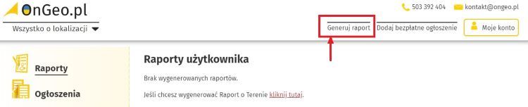 Generuj Raport z konta w serwisie OnGeo.pl