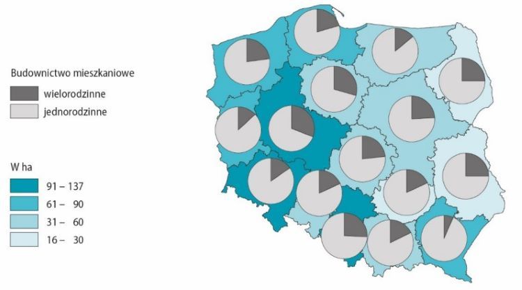 Mapa 1: Grunty przekazane inwestorom pod budownictwo w 2022 r. źródło: dane GUS