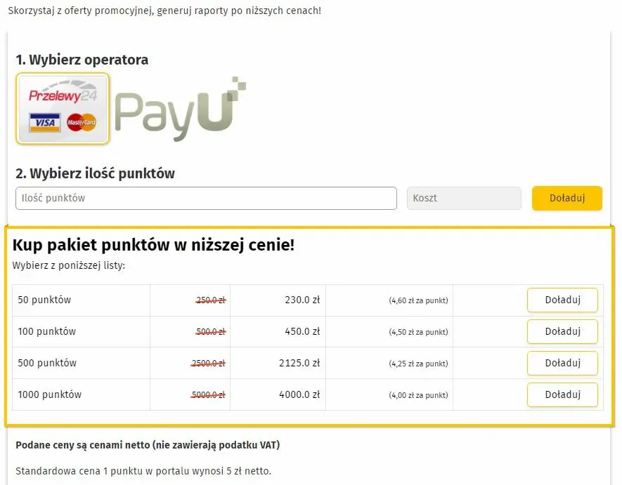 Kup punkty możesz zakupić pakiet punktów w promocyjnej cenie.
