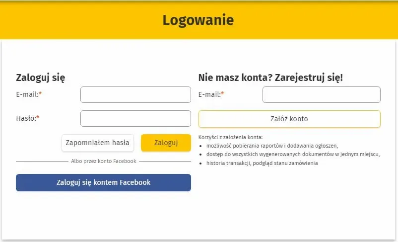 Okno logowania lub rejestracji na portalu OnGeo.