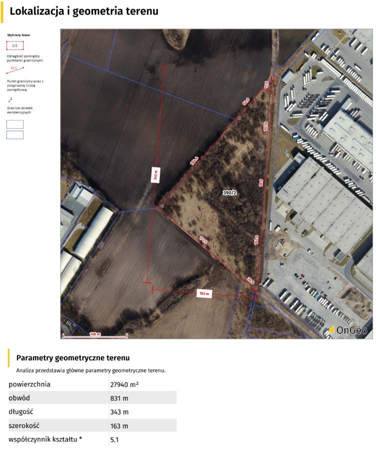 Lokalizacja i geometria terenu działki Friza, OnGeo.pl