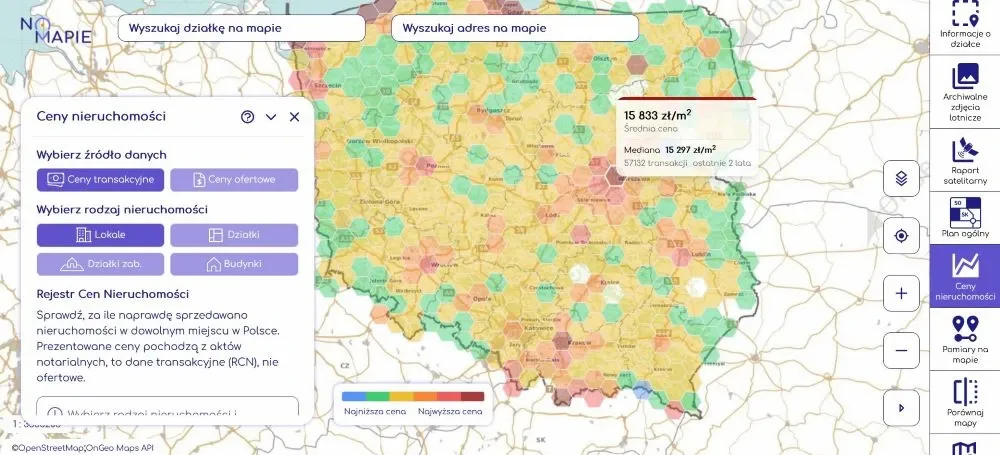 Mapa cen nieruchomości w Geoportalu Na Mapie