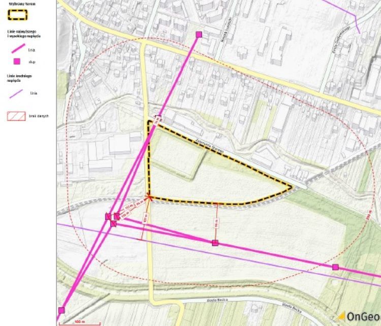 Mapa linii energetycznych w Raportach o Terenie