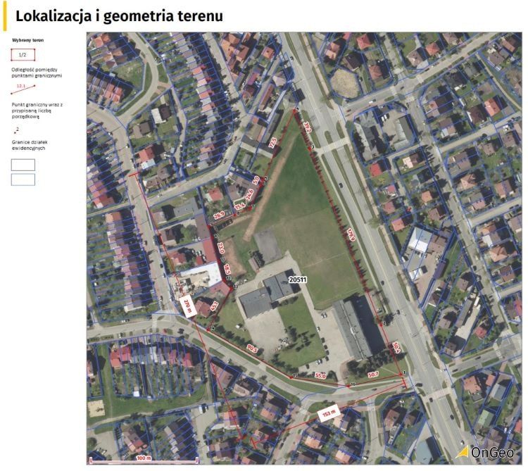 Lokalizacja i geometria terenu działki w Raporcie OnGeo.pl