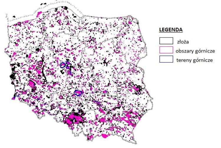 Mapa surowców naturalnych według bazy MIDAS /geoportal.pgi.gov.pl/