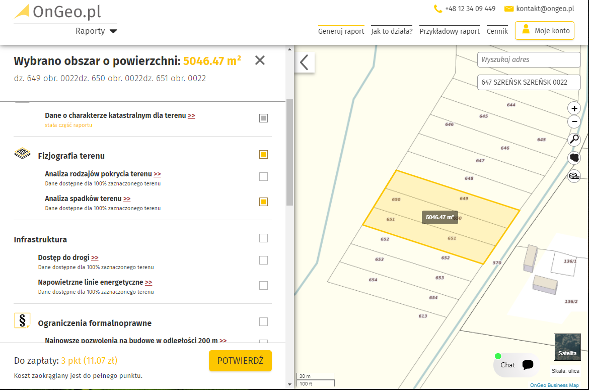 Wybór analizy wysokości terenu n.p.m.