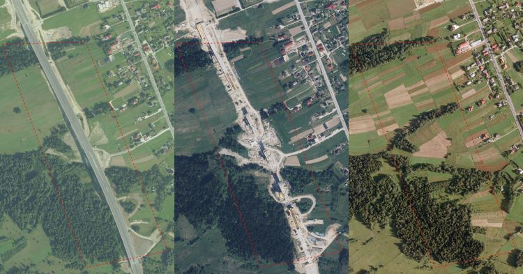 Budowa Zakopianki na archiwalnych ortofotomapach, Geoportal Krajowy Na Mapie