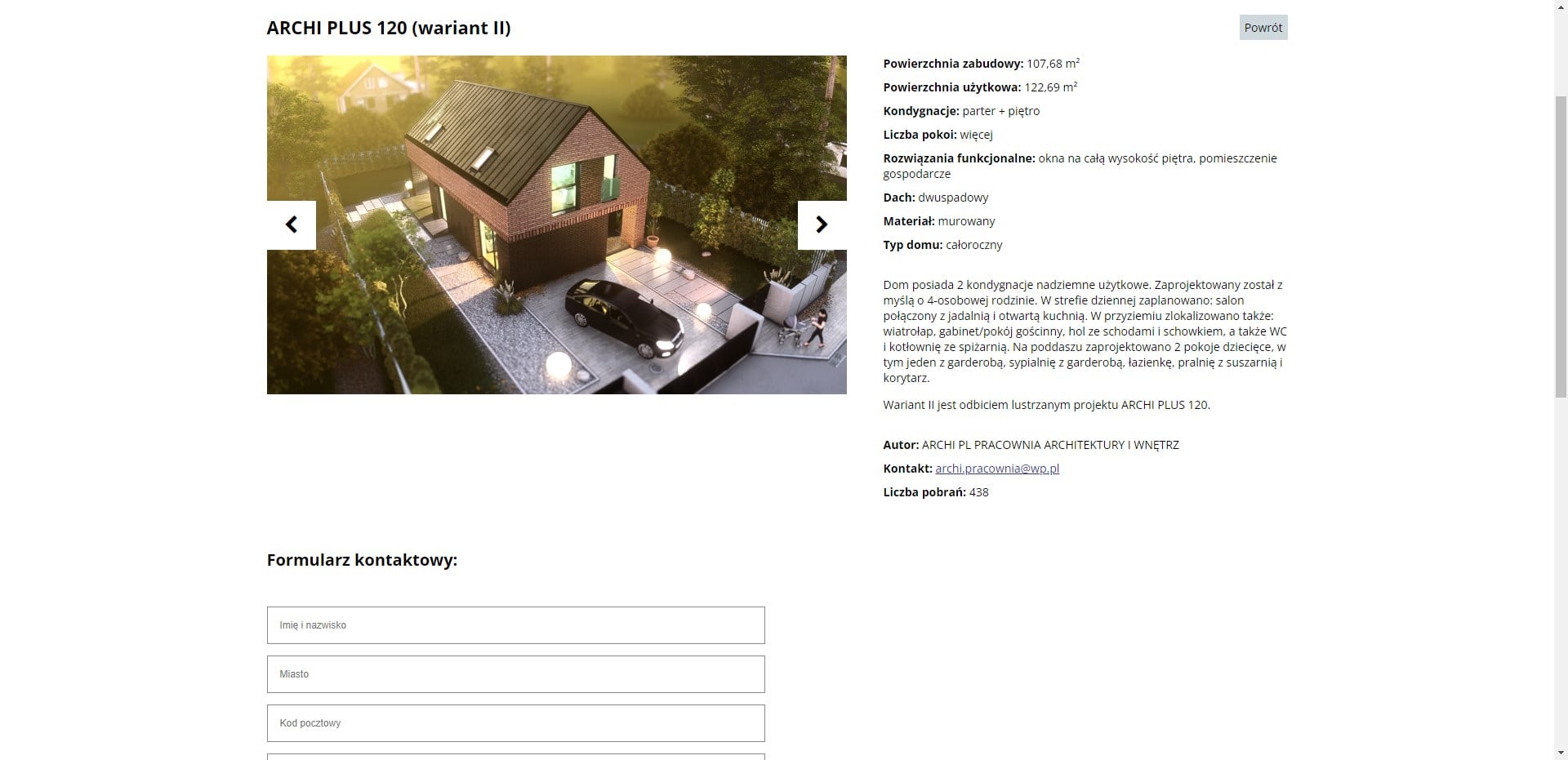 Prezentacja wybranego projektu darmowego domu na stronie GUNB