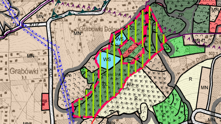 Oznaczenia w studium - użytki ekologiczne oraz strefy ekologiczne