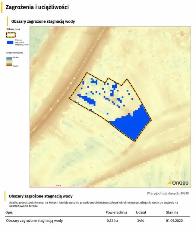 Fragment Raportu o Terenie - obszary zagrożone stagnacją wody