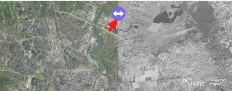 Skorzystaj z suwaka do porównywania widoku map /Na Mapie/