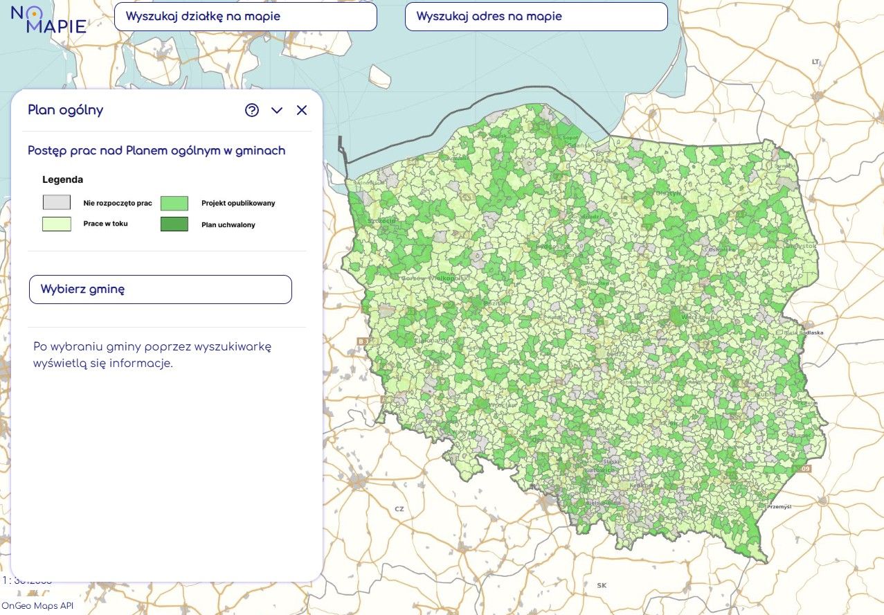 Stan prac nad planami ogólnymi w gminach. Geoportal Na Mapie