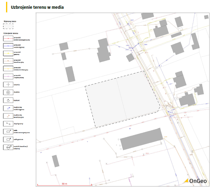 Uzbrojenie terenu w media w Raporcie o Terenie OnGeo