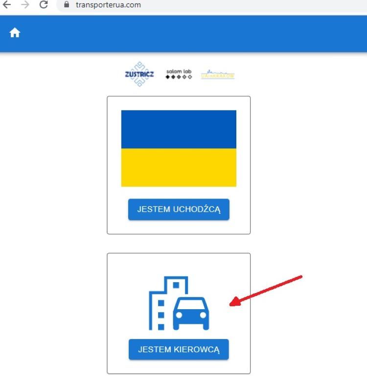 Transporter, czyli aplikacja łącząca uchodźców z kierowcami, źródło: https://transporterua.com/