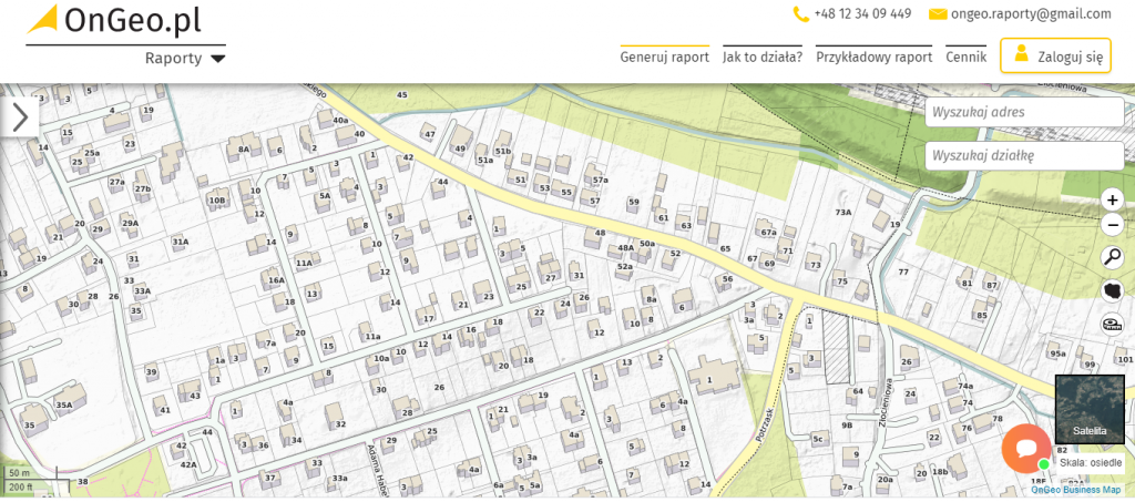 Geoportal OnGeo - widok dróg na mapie