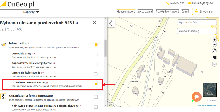 Raport o działce. Wybierz uzbrojenie terenu w media w Raportach o Terenie