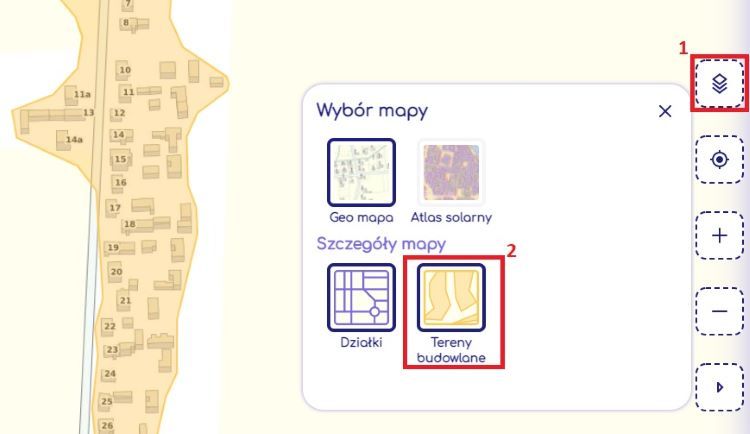 Wybierz warstwę mapy Tereny budowlane