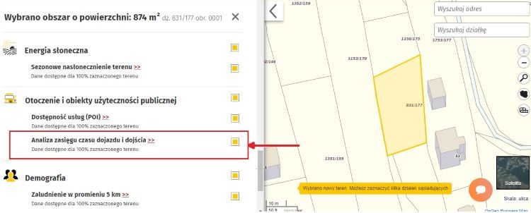 Wybierz z listy Analiza zasięgu czasu dojazdu i dojścia