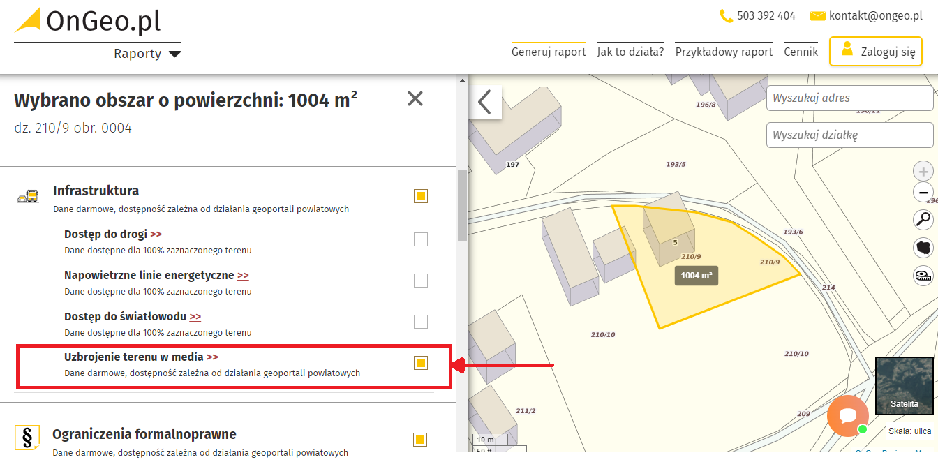 Jak sprawdzić czy działka jest uzbrojona? Wybór tematu w Raportach o Terenie, mapa uzbrojenia terenu
