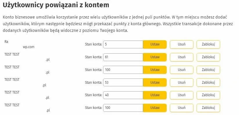 Zakładka Użytkownicy dostępne dla osób posiadających konto biznesowe.