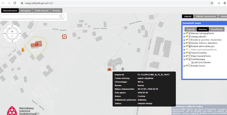 Ruiny zamku w Czchowie - rejestr zabytków; źródło: https://mapy.zabytek.gov.pl/nid/