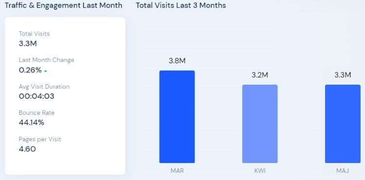 Całościowa liczba wyświetleń portalu adresowo w ciągu 3 ostatnich miesięcy