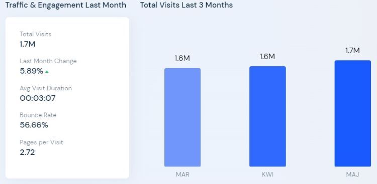 Całościowa liczba wyświetleń portalu domiporta w ciągu 3 ostatnich miesięcy
